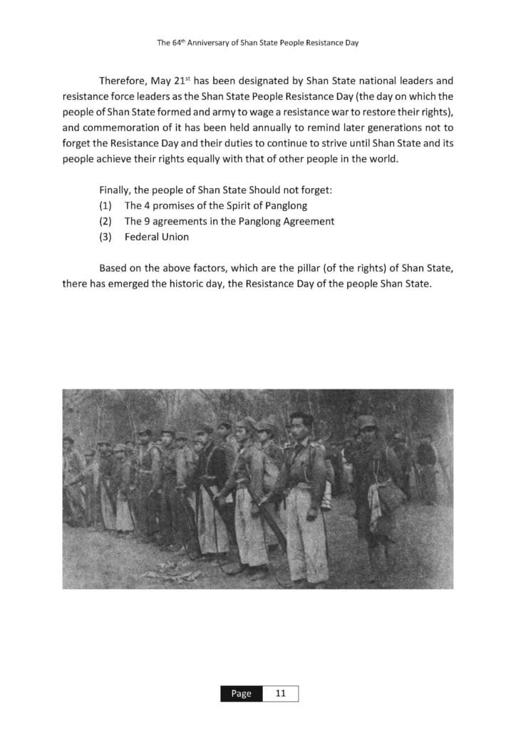 Message from RCSS Chairman,on the occasion of the 64th Anniversary of Shan State People Resistance Day