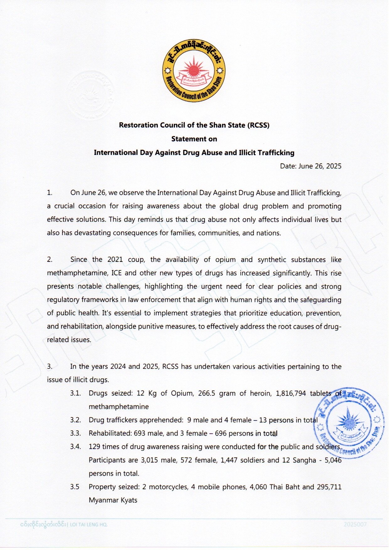 Statement on International Day Against Drug Abuse and Illicit Trafficking