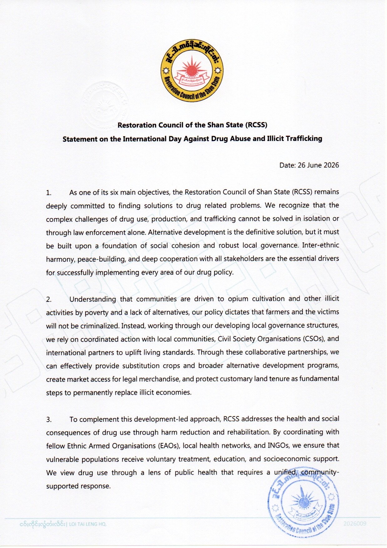 Statement on the International Day Against Drug Abuse and Illicit Trafficking